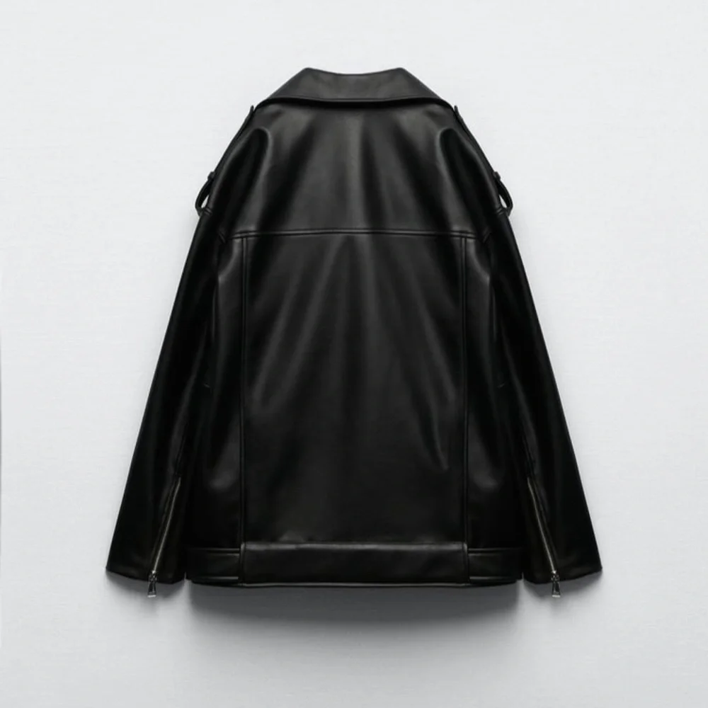 Oversized Faux Leather Biker Jacket - Picture 2 of 4